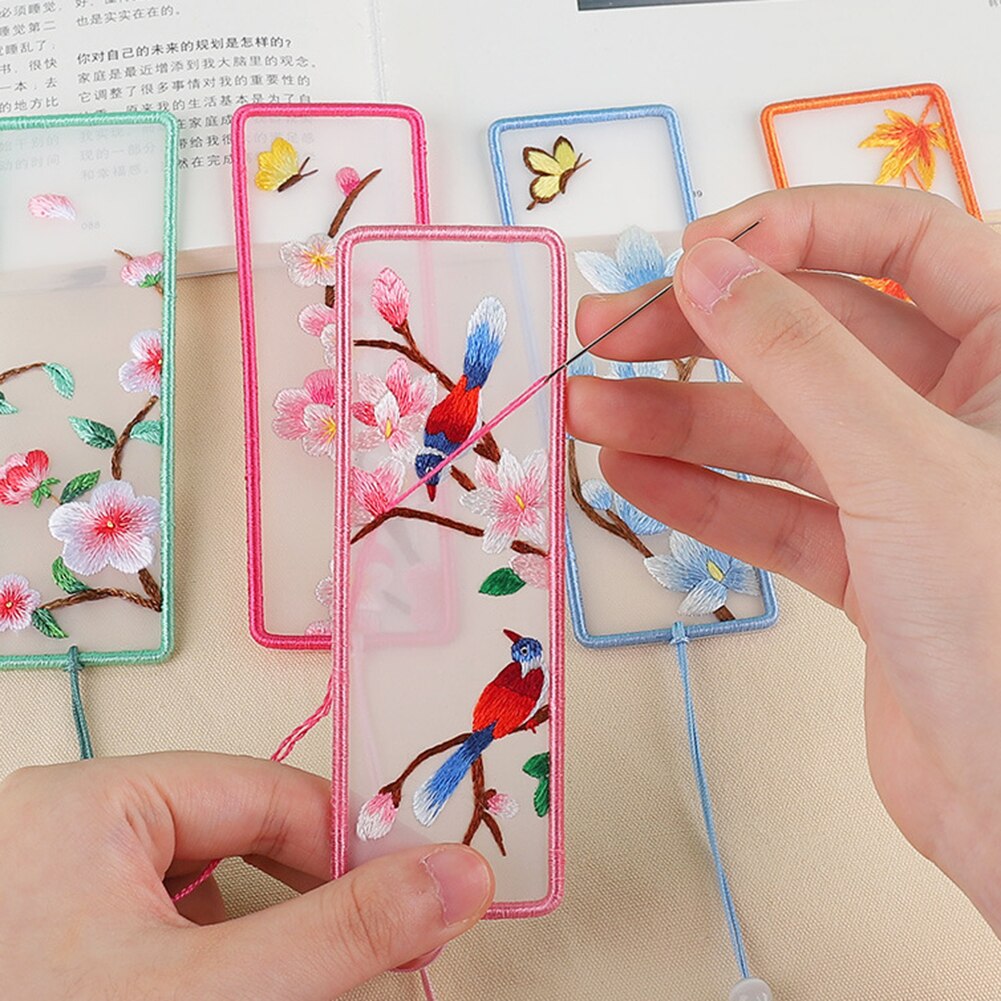 DIY Embroidery Handmade Bookmarks Cotton Handicraft Embroidery Needlework Set Bird Flower Needlework DIY Framed