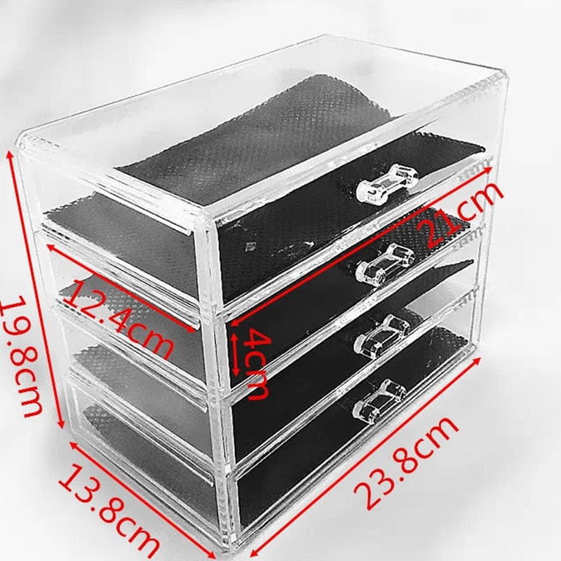 4- lager genomskinlig låda smink kosmetika smycken förvaringsbox genomskinlig parfym läppstift organiserarfodral