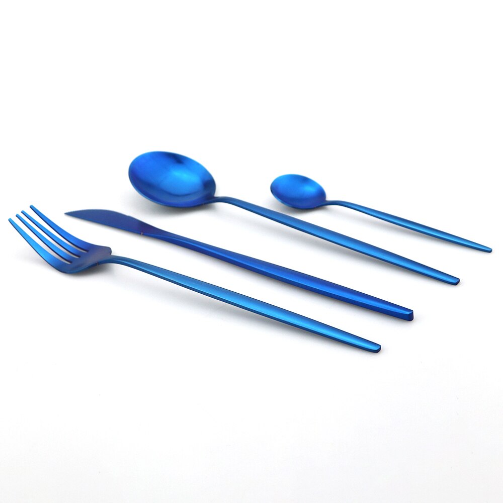 Couverts bleu en acier inoxydable 410, 24 pièces, service de table, coutellerie, cuillère, fourchette, couteau, argenterie, coutellerie