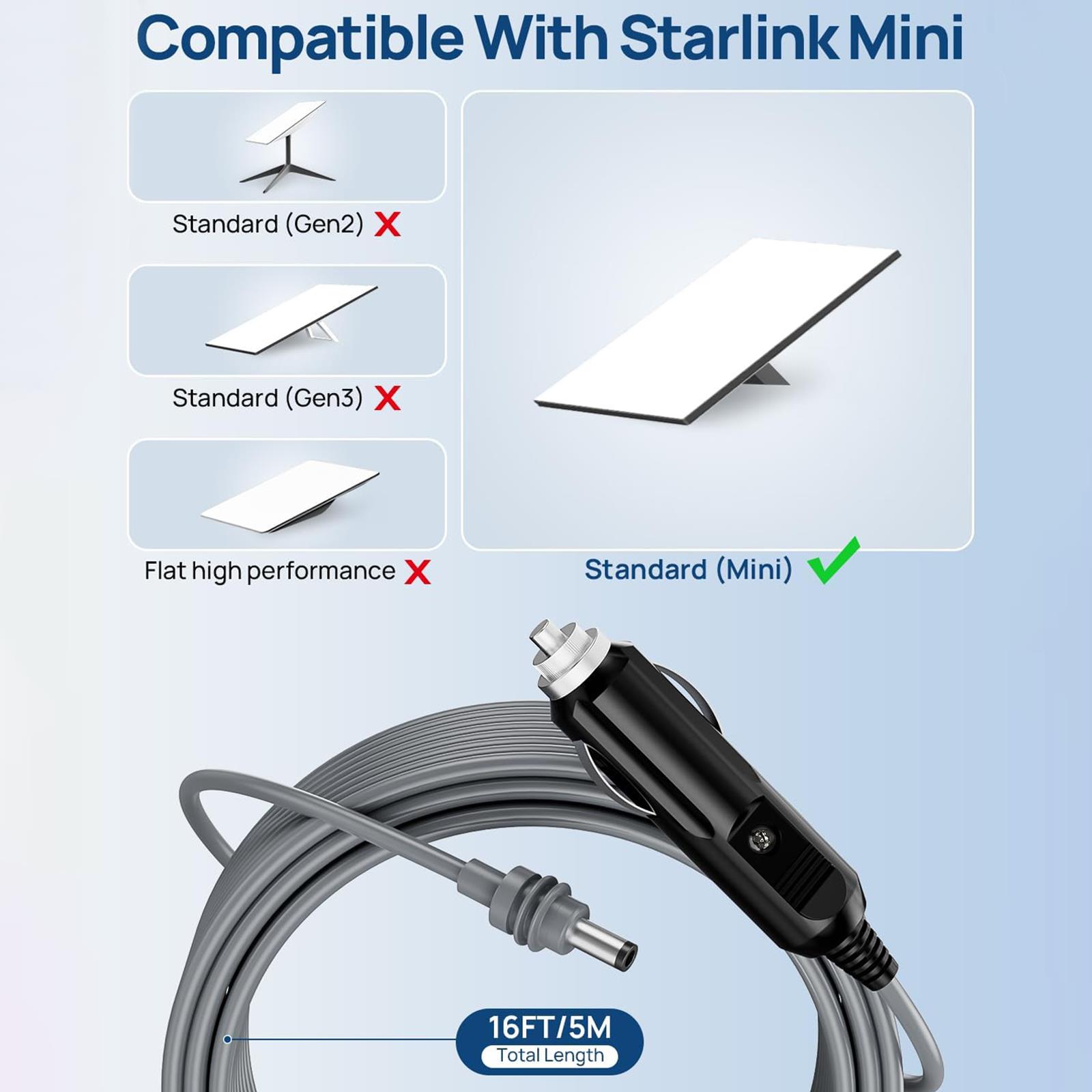 12V-24V Adapter DC Car Charger Cable 2m 3m 5m DC Power DC Car Power Cable Durable Waterproof Car Power Supply Cord for Starlink