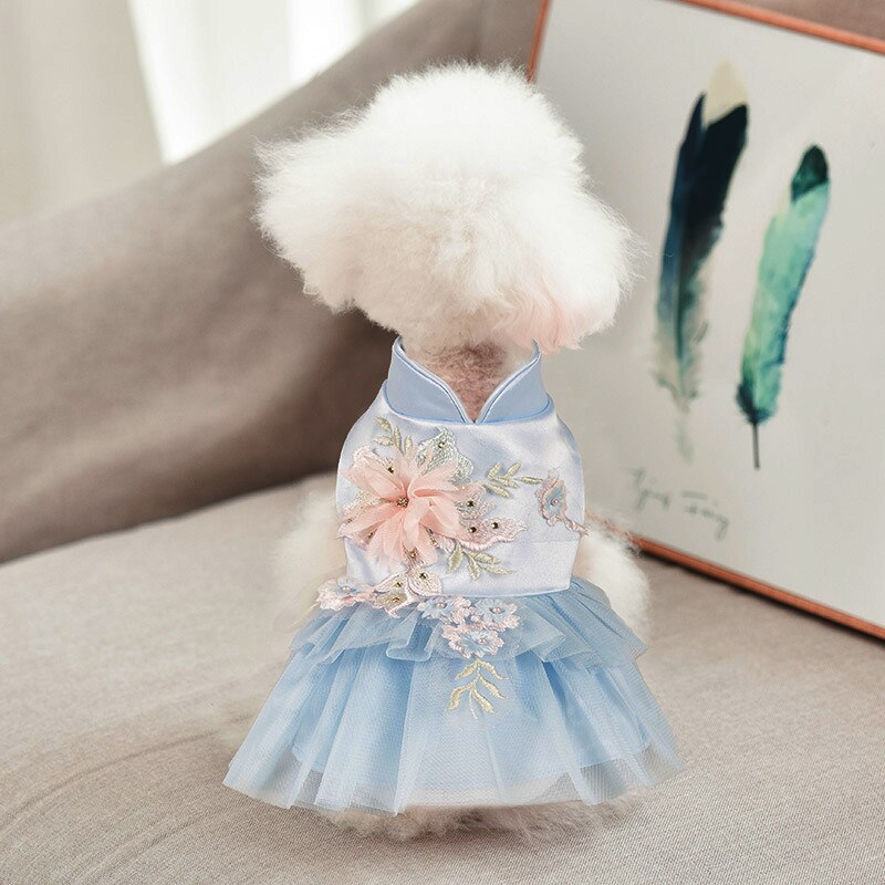 Satin Pet Clothes Princess Wedding Dog Dress for Small Dogs Summer Yorkshire Costume Tutu Skirt for Cat 10A: blue / XL