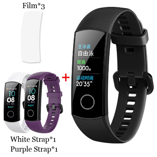 Original huawei honor band 5 pulseira inteligente oxímetro tela de toque cor mágica nadar detectar freqüência cardíaca sono nap honra band5: BLK n Film n WHT PUR