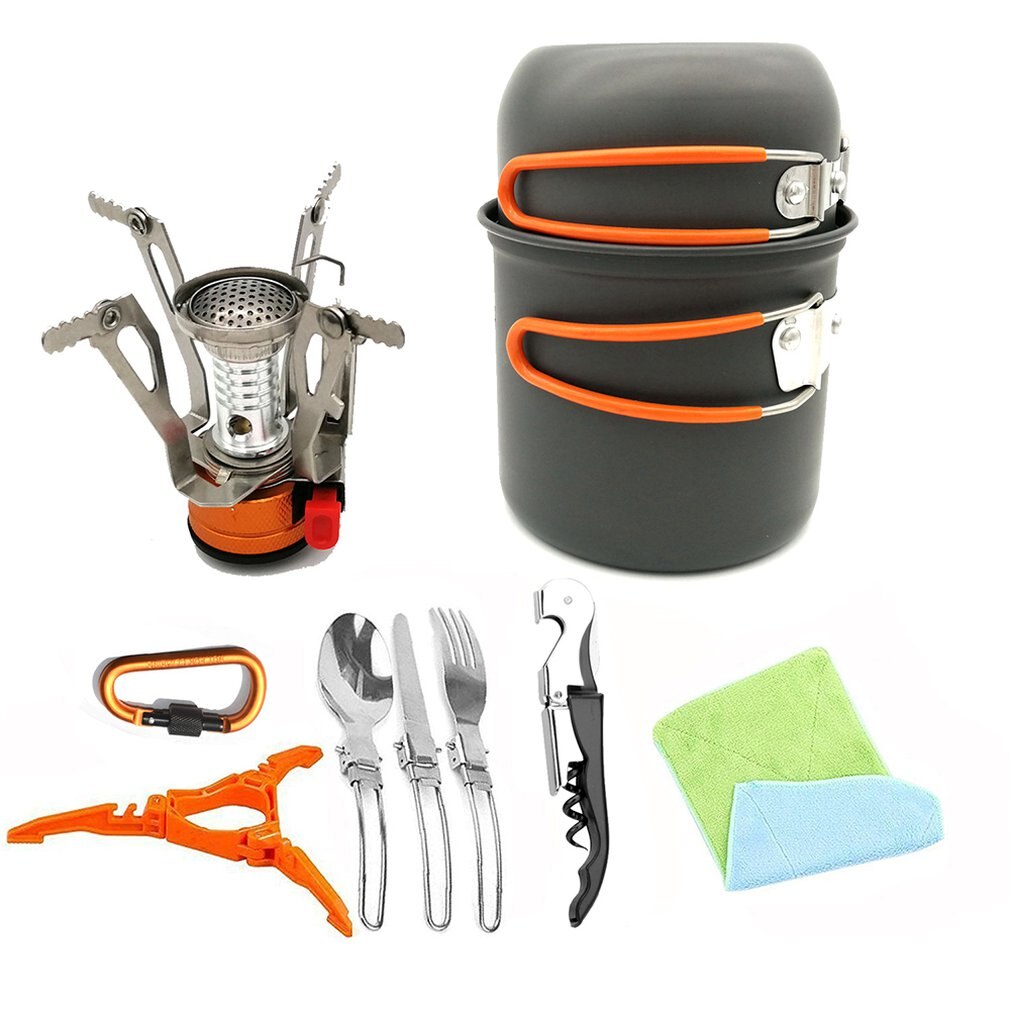Outdoor 1-2 Person Portable Anodized Aluminum Alloy Camping Set Pot Hiking Backpack Cookware Pot: Orange