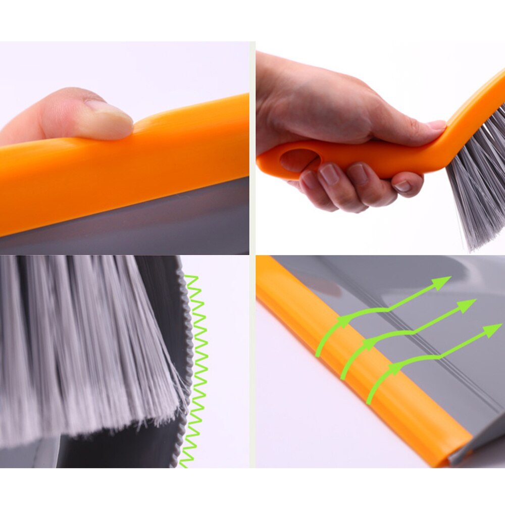 Mini Bezem En Stoffer Cleaning Tools Versiering Voor Thuis Desktop (Grijs En Oranje)
