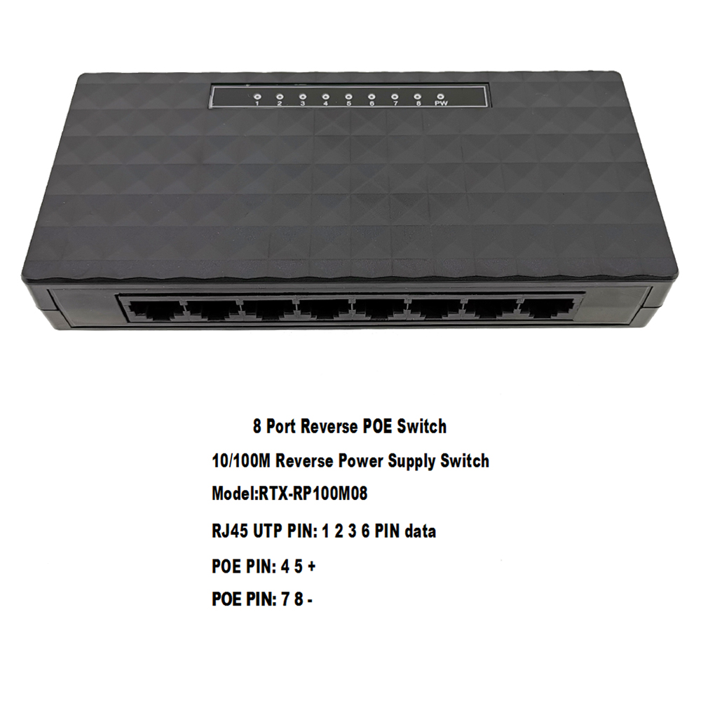 100m hurtig ethernet reverse poe switch output 12v forsyning til epon og gpon 8 port reverse power supply rpoe poe switch