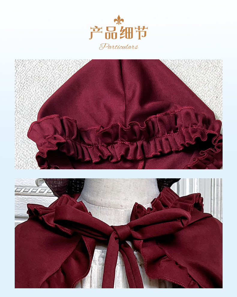 Halloween lolita capa capa capuz xale curto robe amarrado pouco vermelho equitação traje outono inverno doce plissado arco para estudante menina