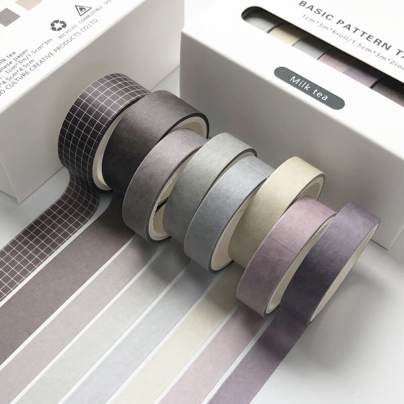 8Pcs/Set Pure Color Washi Tape Simple Stationery Washi Tape Set Lattice Masking Tape Material Escolar DIY Decoration Washi Tapes: JD-360-12