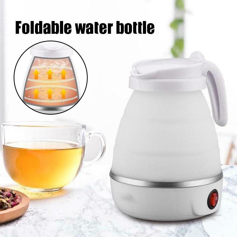 Opvouwbare Waterkoker Reizen Draagbare Ketel Met Siliconen Isolatie Verwarming Ketel Thee Pot 20 Oz Voor Camping Wit