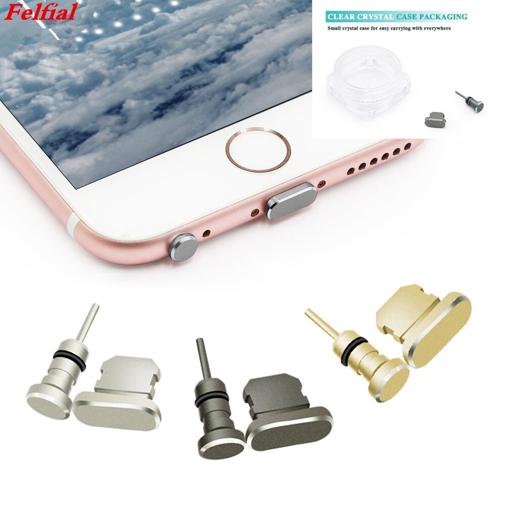 Støvstik i aluminiumslegering 3.5mm port til øretelefoner + opladningsport til mobiltelefon til apple iphone x xr xs xs max 8 7 6s 6 plus 5 se