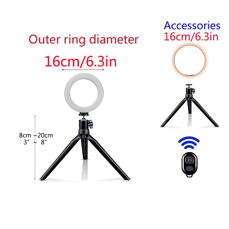 Led Selfie Ring Licht Cirkel Vullen Licht Dimbare Lamp Trepied Make Fotografie Ringlicht Telefoon Standhouder Statief: Type6-6in light