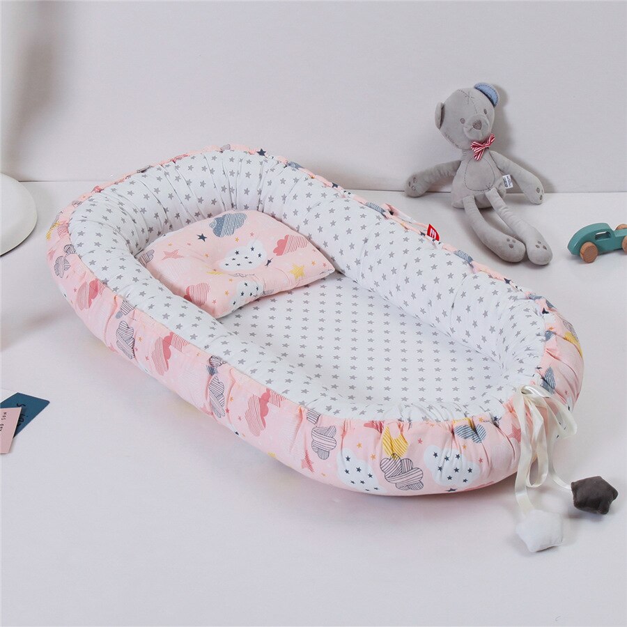 Babynest med pude pude nyfødt seng bærbar dreng pige rejseseng behagelig blød bomuld baby vugge baby mobil tremmeseng: N6