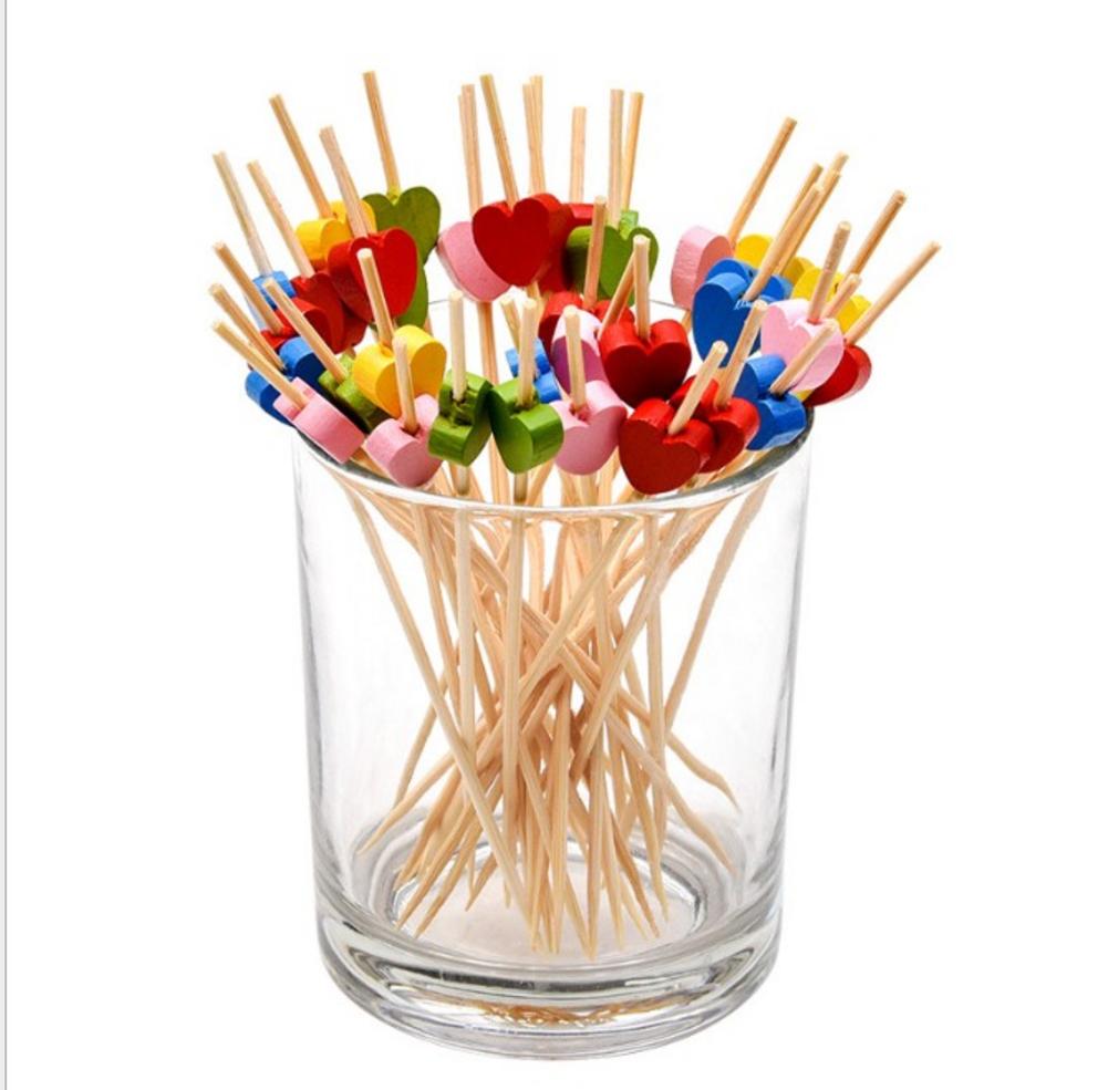 100 Stks/set Wegwerp Cocktail Picks Handgemaakte Bamboe Tandenstokers Vruchten Sticks Feestartikelen Cocktail Decoratie Bloem Picks: Default Title