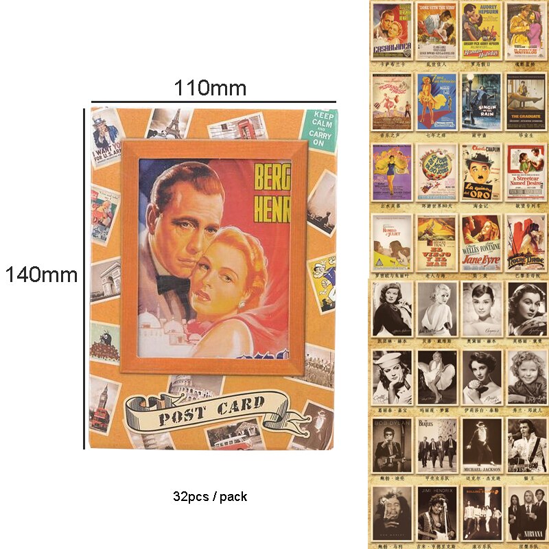 Conjunto de 32 tarjetas de viaje Vintage con paisaje arquitectónico, set de tarjetas postales, tarjeta de de felicitación: Classic movies
