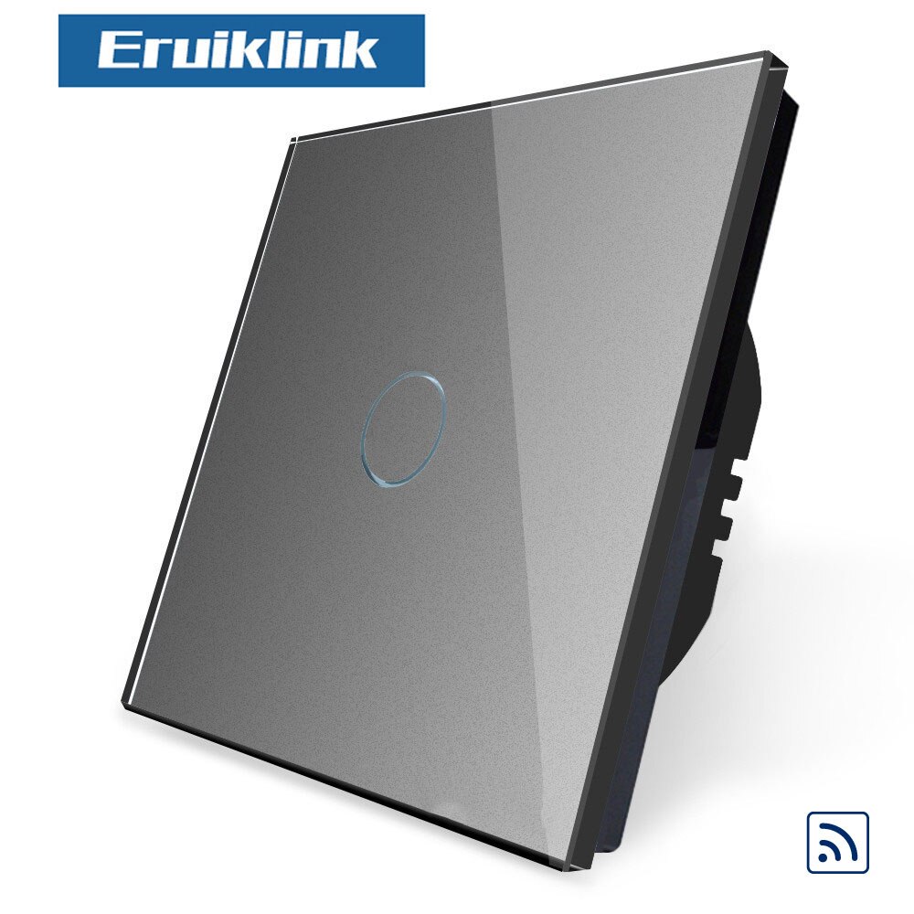 Eruiklink Luxury Wall Touch Sensor Switch EU/UK Standard Light Crystal Glass Touch Switch,Remote Control 1/2/3 Gang 1 Way Switch: 1 Gang Gray  Switch