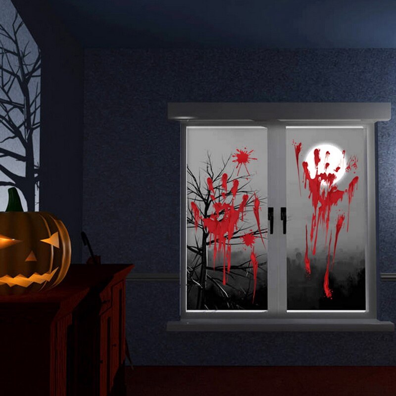 Halloween dekoration til hjemmet aftagelig væg klistermærke rædsel blod håndaftryk fodaftryk mærkat væg glas vindue klistermærker