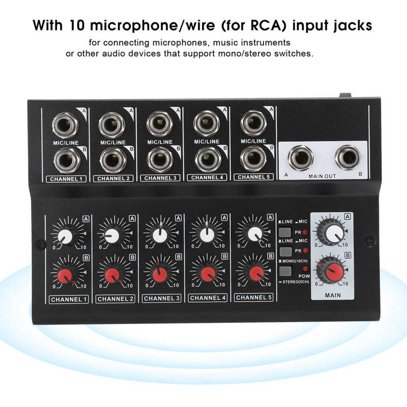 100 ‑ 240V Draagbare 10 ‑Channel Stereo Audio Sound Mixer Karaoke Microfoon Versterker Console