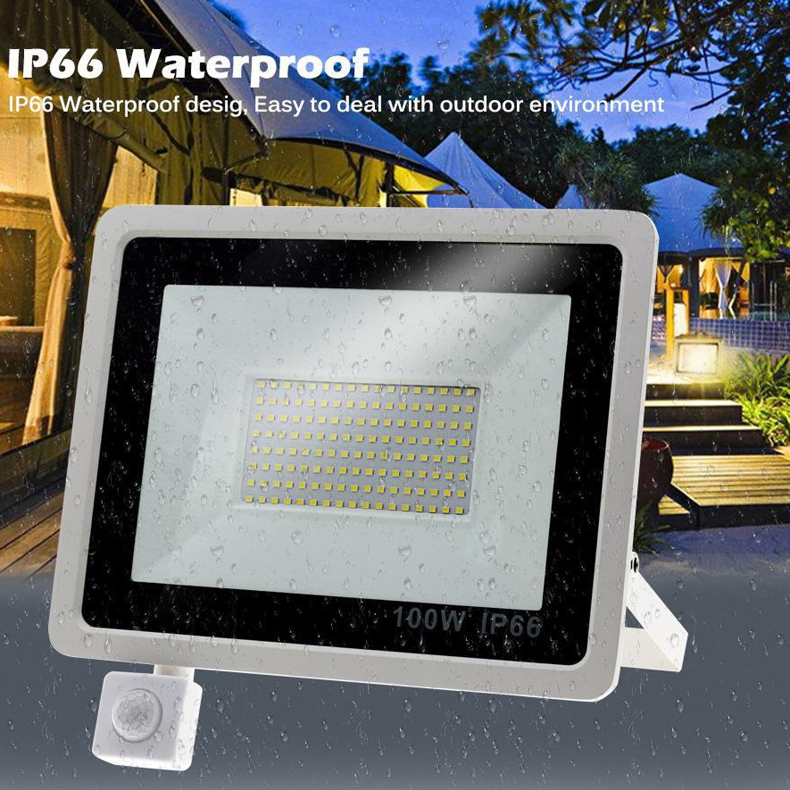 LED Floodlight Motion Sensor Outdoor Garden Yard Playground Stairway Security Flood Light 6500K Cold White