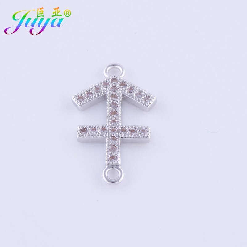 Gioielli FAI DA TE Forniture di Rame Femminile 12 Costellazioni Dello Zodiaco Fascino del Connettore Pendenti con gemme e perle Per Le Donne Del Braccialetto Della Collana Fare: White Gold Sagittari