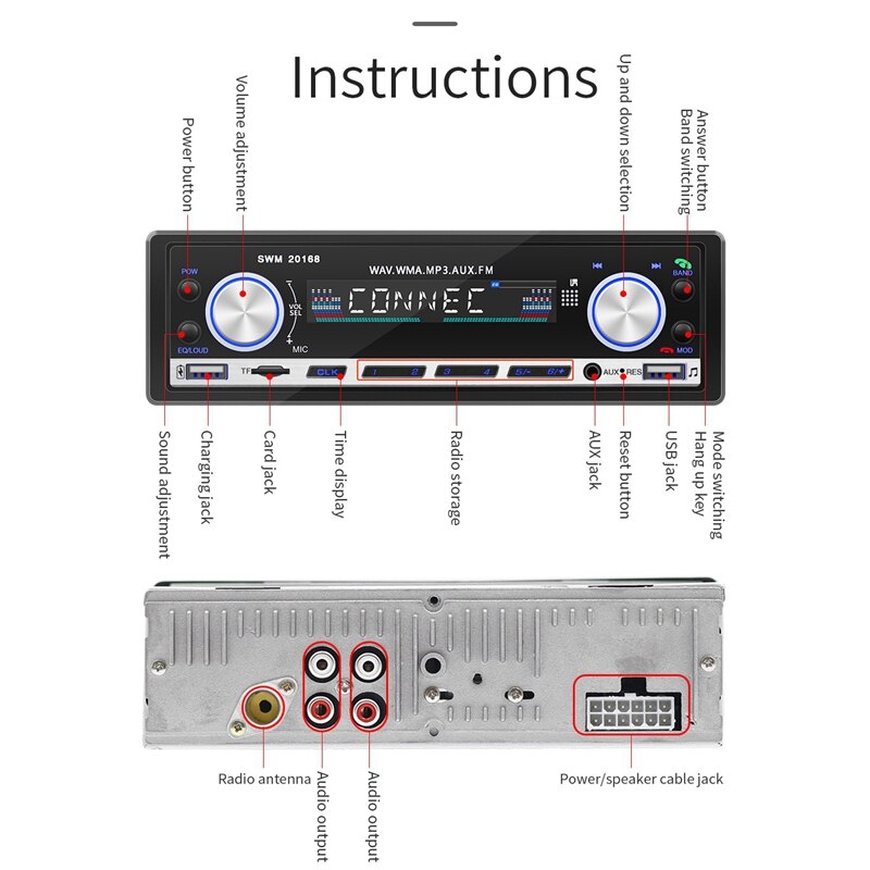 12V In-Dash 1Din Radio Car Bluetooth Autoradio Car Stereo Radio FM Aux Input Receiver TF USB Car Multimedia Player