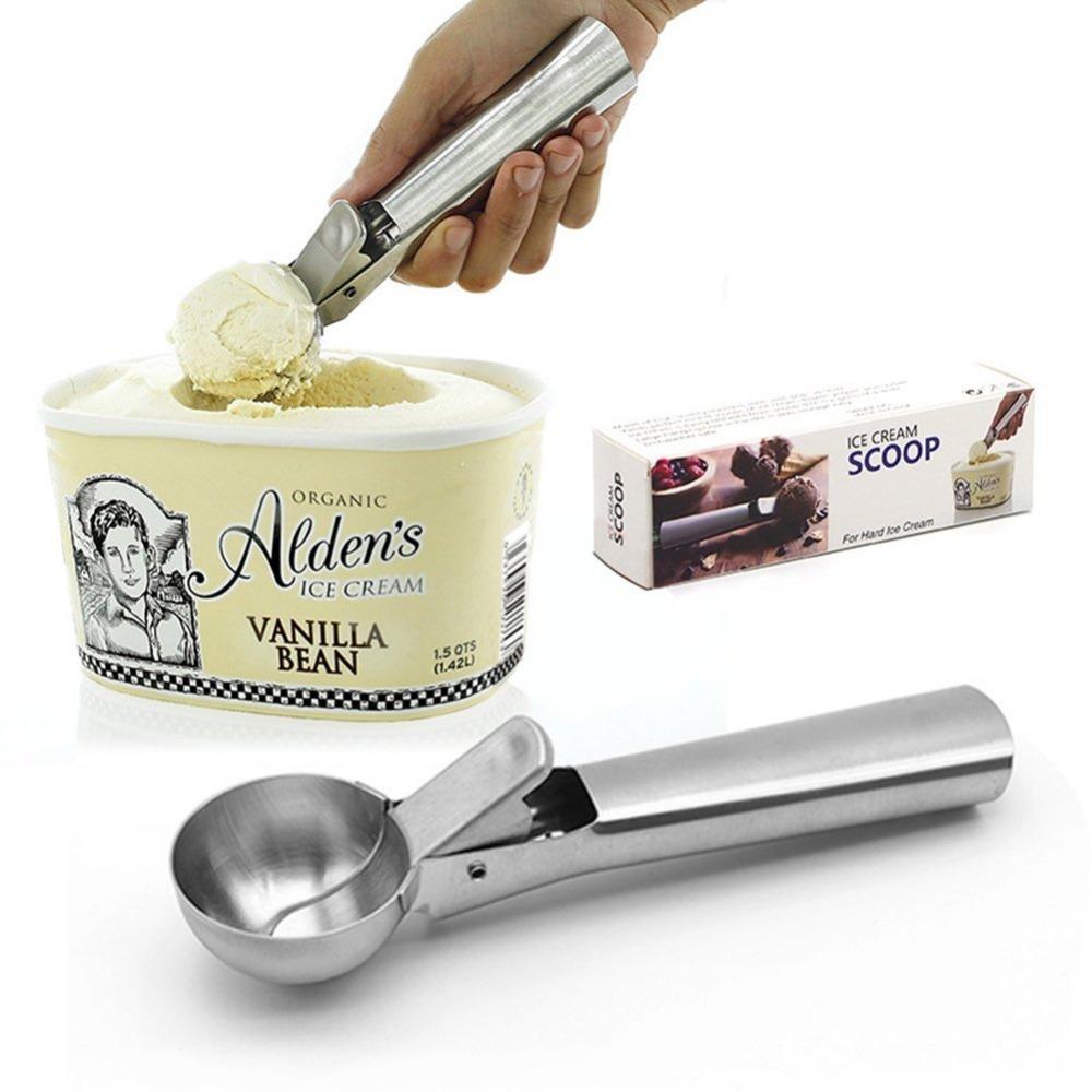 Ice Cream Scoop Easy Trigger Stainless Steel Ice Cream Dipper for Fruits Cookie Dough and Water Melon Scoop FDA Approved