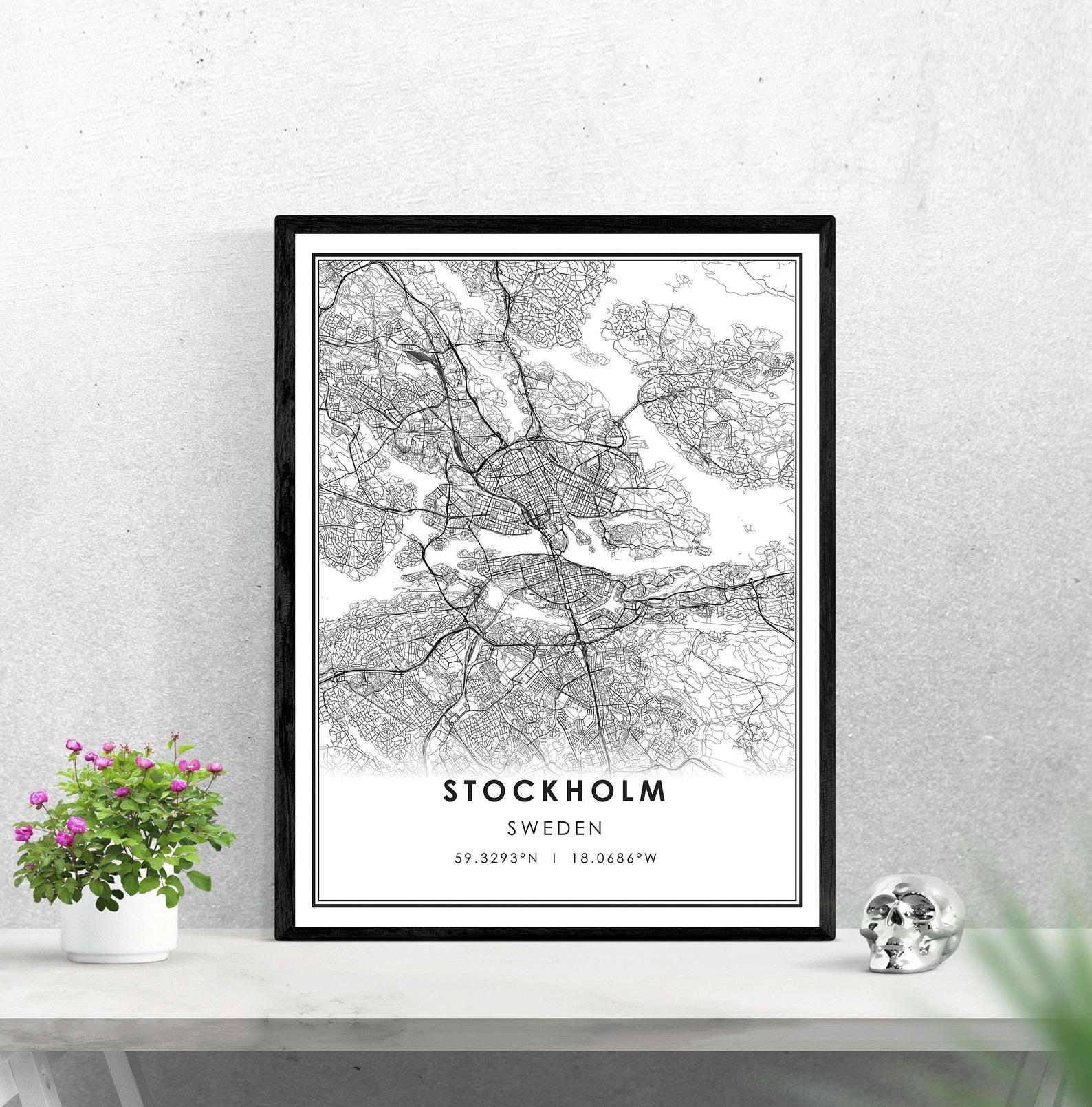 Stockholm map print poster canvas | Stockholm city map print poster canvas | Sweden Stockholm city road map: 15x20cm No Frame