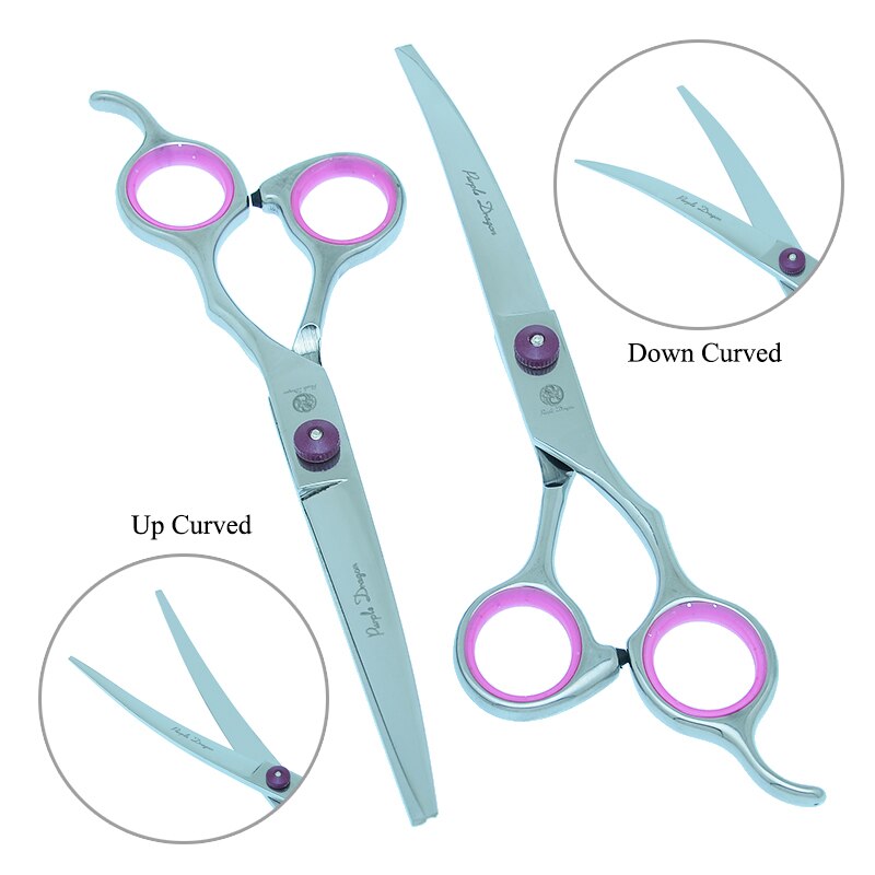 Purple Dragon 7.0" Dogs Grooming Scissors Steel 440C Pets Cutting Scissor&Curved Shears&Thinning Tijeras Animals Tesouras B0007B