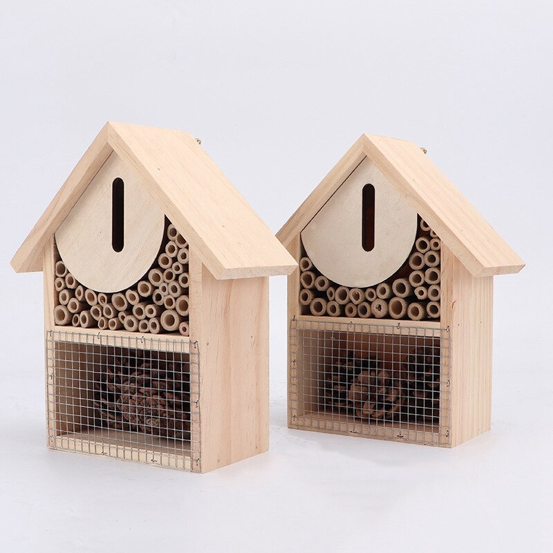 Wooden Insect Hotel Natural Wood Bees House Bee Hive Attracts Garden Shelter For Bees Butterflies Bugs