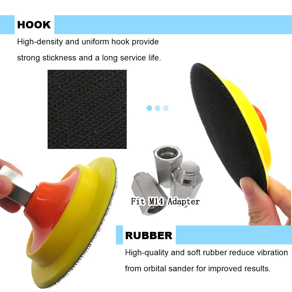 5"/6" Backing Plate Sanding Pad M14 Thread Hook Loop Dual Action Car Polishing Buffing Buffer Pad Abrasive Tools