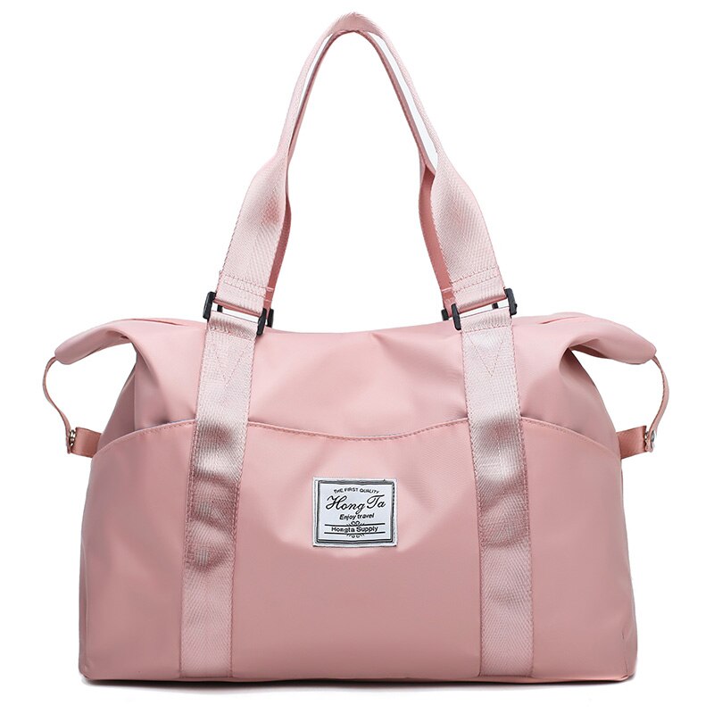 Waterproof Travel Bag Oxford Cloth Luggage Business Trip Gym Exercising Travel Luggage Dry Wet Separation Handbags Shoulder Bag: Pink-large