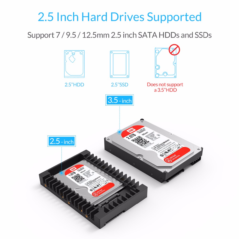 Orico hard drive caddy 2,5 to 3,5 supports sata 3,0 to usb 3,0 gbps 6 supports 9,5/12,5mm 2,5 inch sata hdds and ssds, tool-free