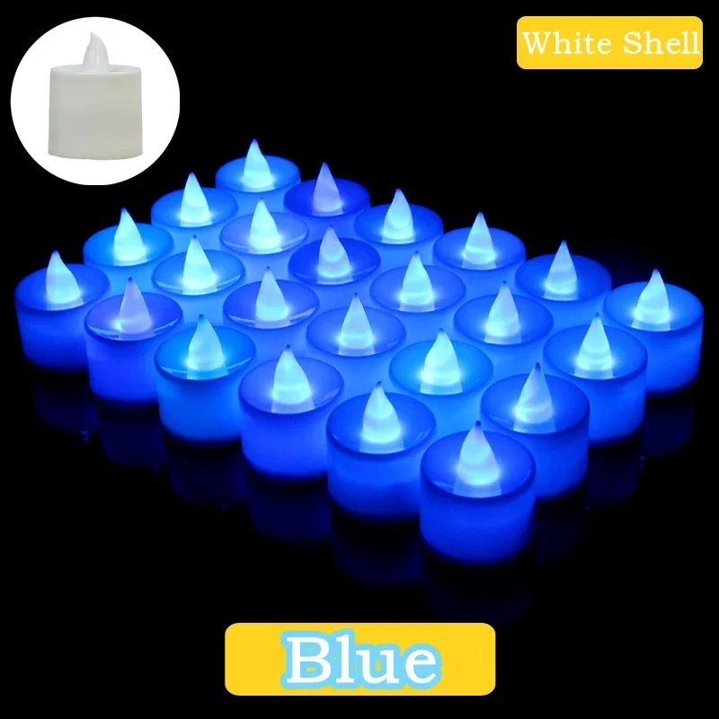 50/1 * Buntes LED-Kerzenlicht, batteriebetrieben, Teelichtschalter, Kerzen, flammenlos, Hochzeit, Zuhause, Weihnachtsdekoration, Simulationskerze: Blau / MULTI