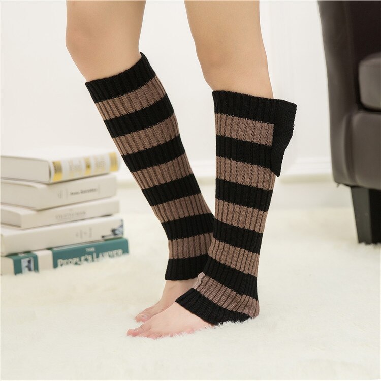 Leg Warmers Women Striped Daily Knitted Warm Soft Simple All-match Womens Leisure Sweet Comfortable Warmer: khaki