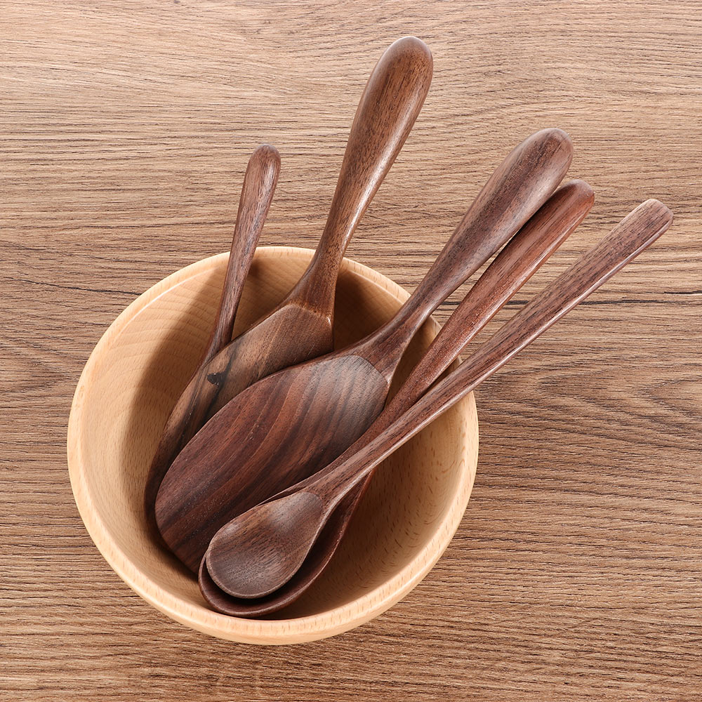 Black Walnut Coffee Honey Spoons Wooden Japanese Style Stir Long Scoop Large Soup Rice Spoon Kitchen Tableware Kitchen Supplies