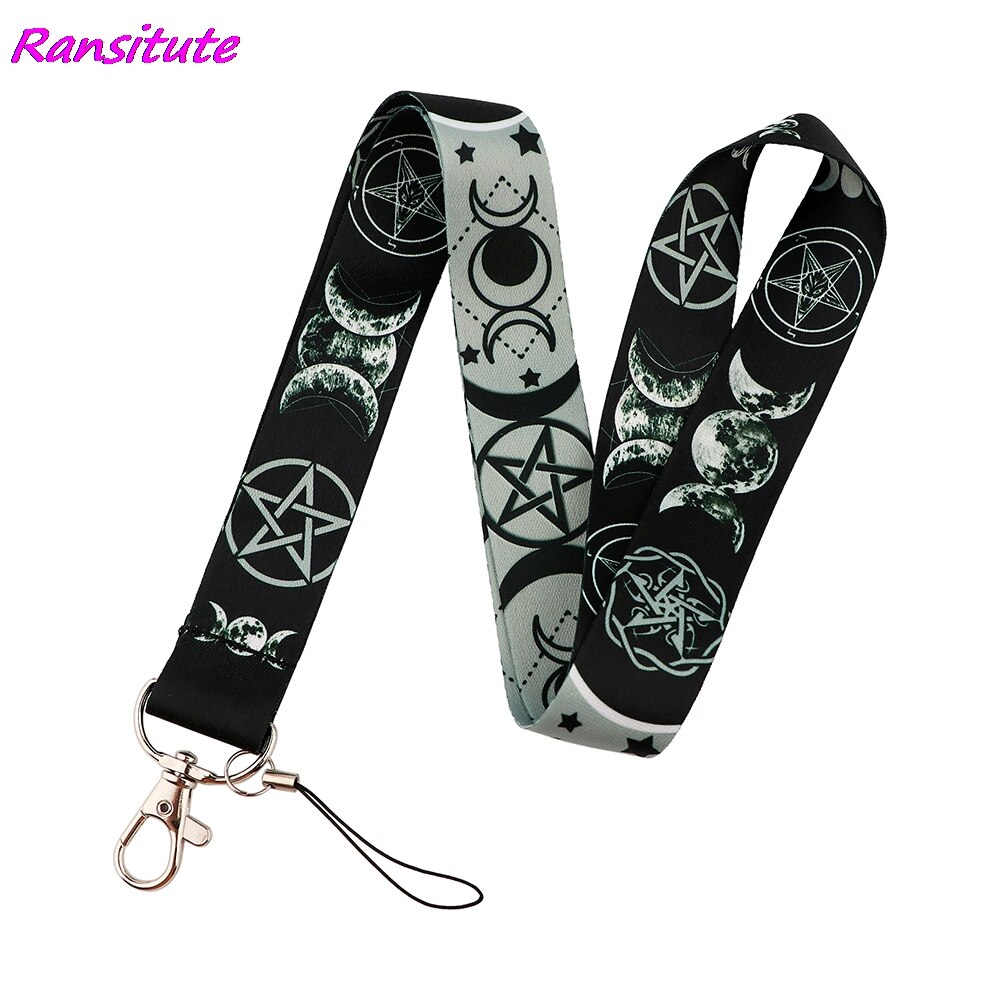 Ransitute R1795 Mond Symbol Keychain Stichworte Band Hals Lanyards Für Schlüssel Ich würde Karte bestehen Fitnessstudio Telefon USB Abzeichen Halfter DIY hängen Seil