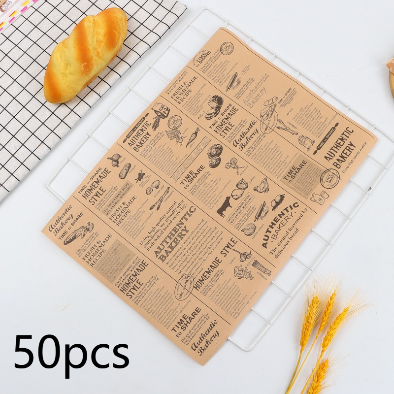 50pcs Large Size Thick Grease-proof Food Paper, Kraft Sandwich Wrapping Paper for Picnic Basket Lined Cooked Kitchen Accessories: green