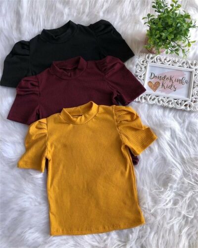1-6 jaar Kinderen T shirts Peuter Kid Baby Girl Solid Top 100% Katoenen Shirt Effen Gebreide T-shirt gewatteerde Schouder Kleding