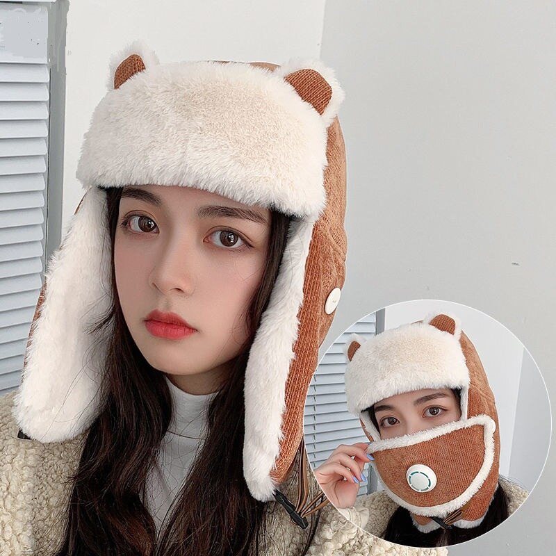 Winter Hat Women Woman Ear Cover Cap Fluffy Bucket Hat: A3corduroy