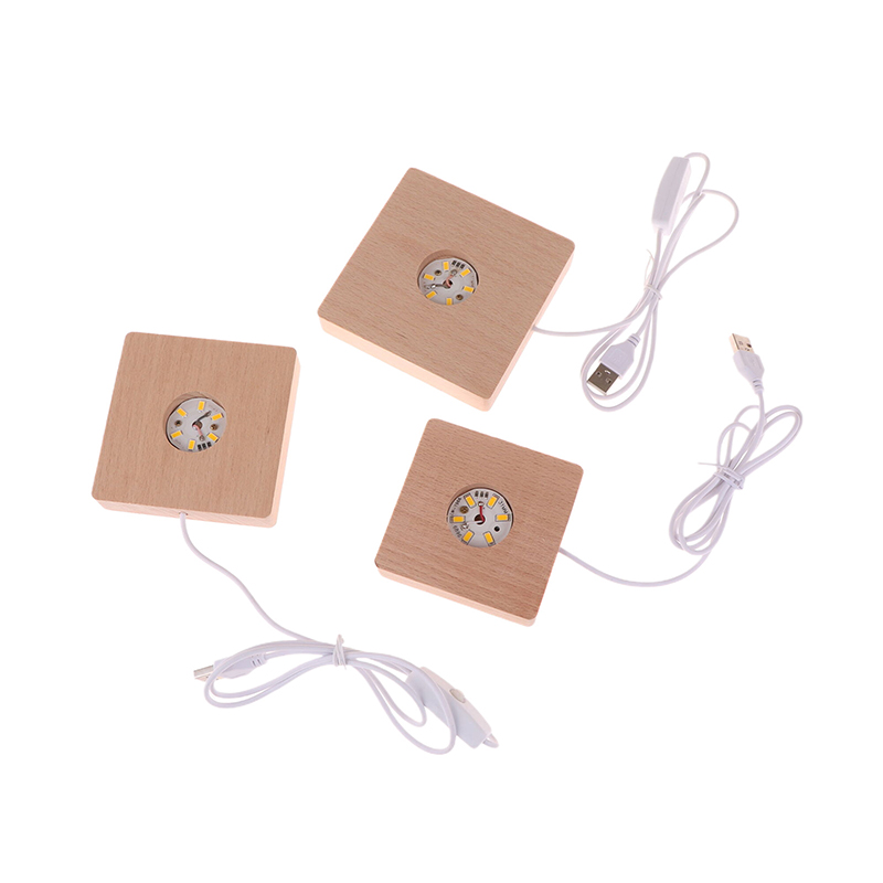 5/6/7/8/9/10cm led-lampe i heltre, firkantet nattlys, usb-lampeholder, gjør-det-selv-lysholder, skrivebordspynt, dekorativ lampefot