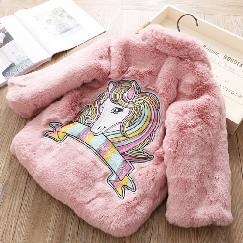 Cartoon Girls Fur Coat Baby Girl Faux Fur Jackets And Coats Thick Warm WinterParka Kids Outerwear Clothes Girls Coat