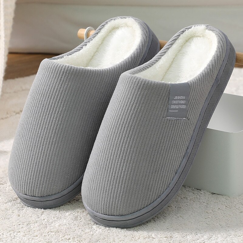 warm herren Hausschuhe Hausschuhe Für Heimat Winter Nicht Unterhose Männlichen Frauen Haus Schuhe Streifen unisex Schlafzimmer Innen Plus größe: grau / 42-43