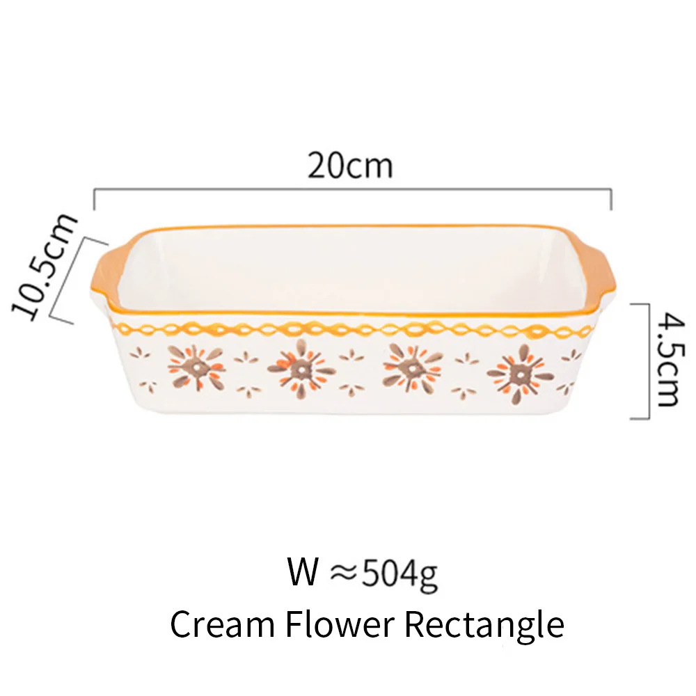 MDZF SWEETHOME Ceramic Baking Dish Roasting Lasagna Pan Rectangular Dish Bakeware Pan With Handle Oven Kitchen Baking Tool: cream  rectangle