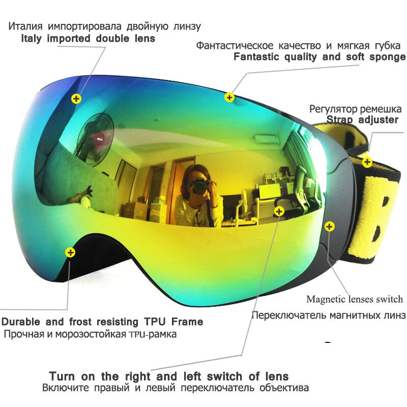 Novo óculos de esqui magnético com lente de mudança rápida uv400 proteção anti-nevoeiro snowboard óculos para homem e mulher óculos de esqui