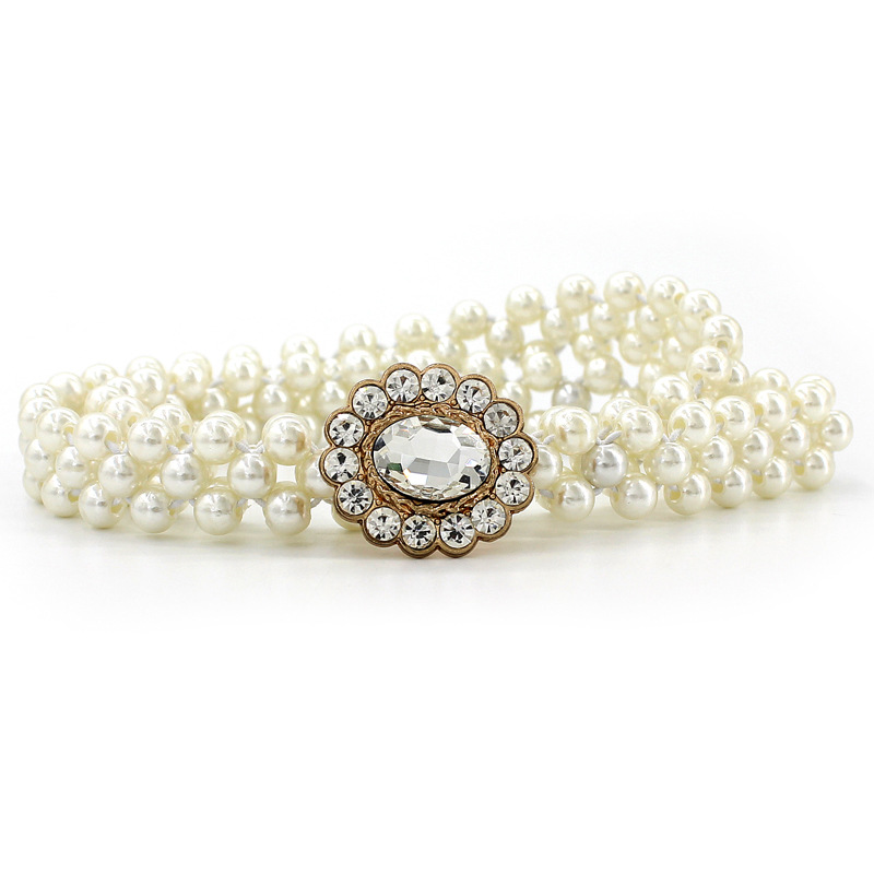Cinturones molanes de diamantes de imitación para mujer, cinturón de perlas, cinturón de cintura con hebilla elástica, cinturón de cadena de perlas, correa de vestido para niña y mujer, boda