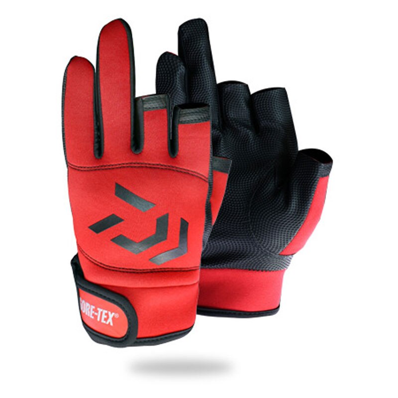 Daiwa Waterdichte 3 Cut Vinger Vissen Handschoenen 4 Kleuren: Rood