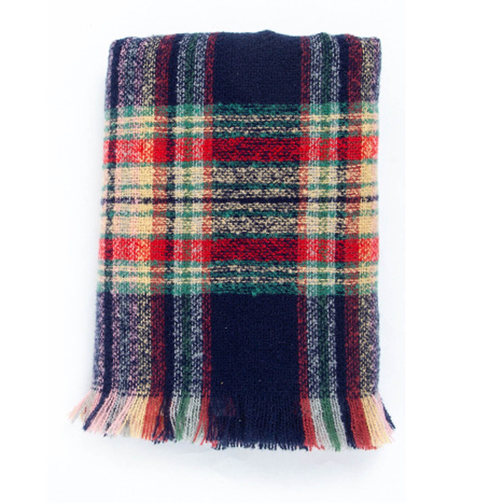 Womens Warm Long Shawl Wraps Large Scarves Knit Cashmere Tassel Plaid Scarf winter hijab scarf
