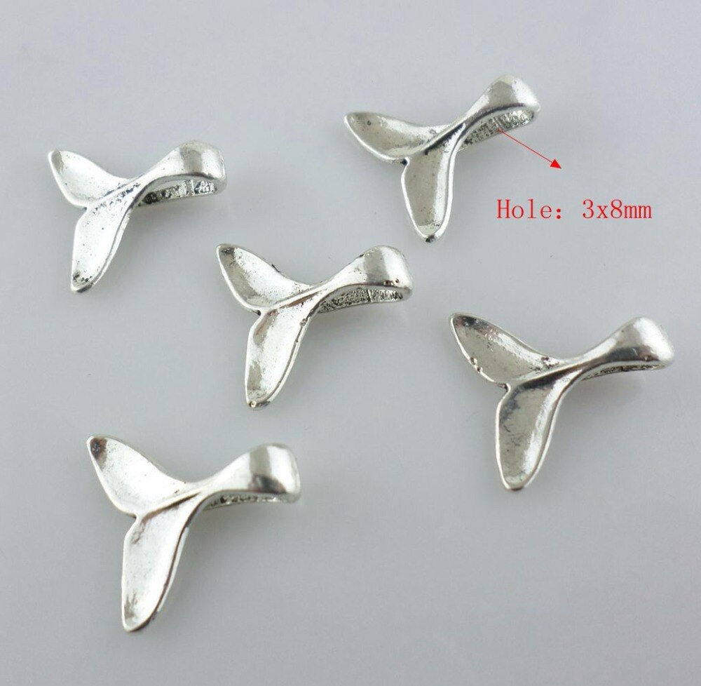 40pcs Tibetan Silver/Bronze Whale Tail Charms Bails Pendants 5x16x16mm Jewelry Findings