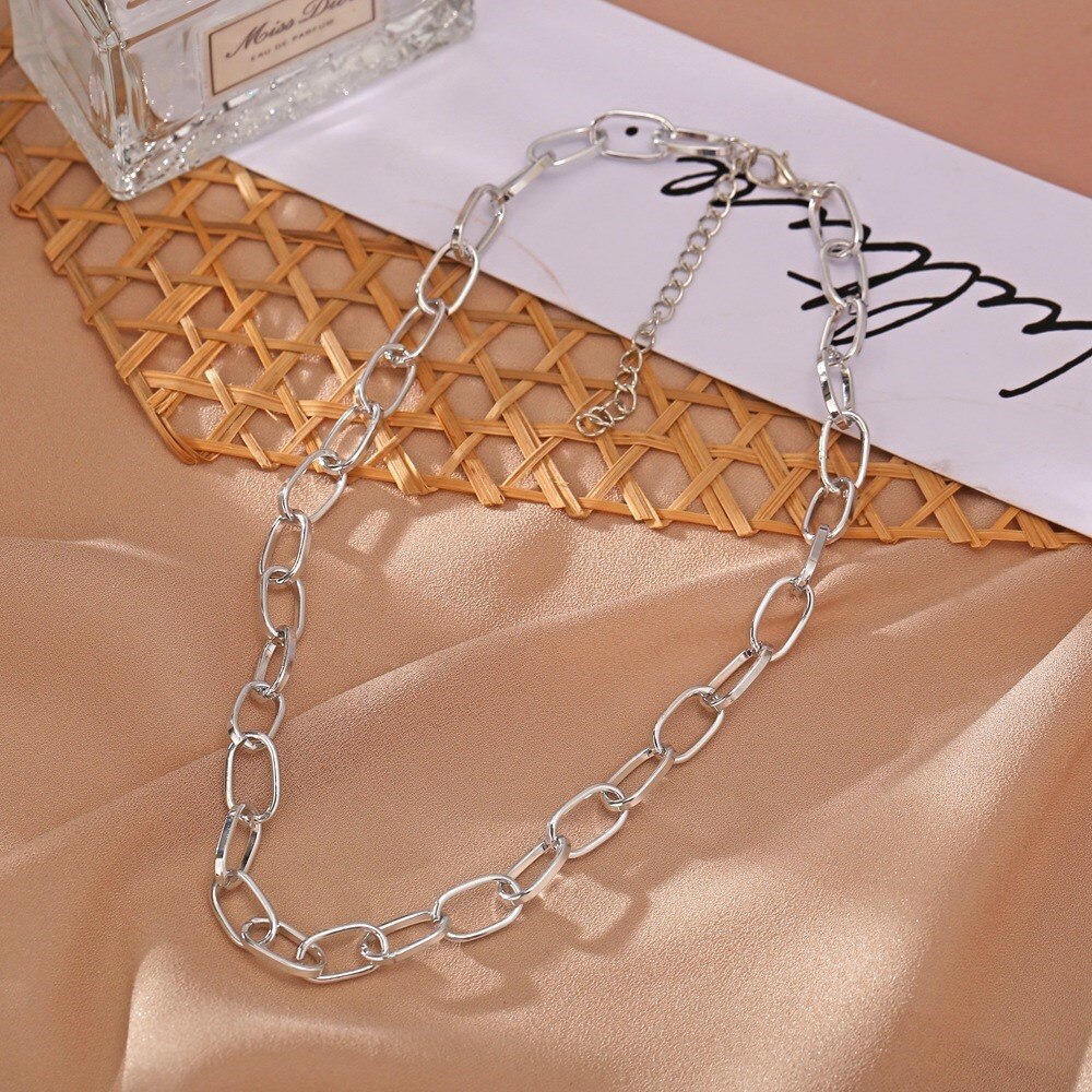 Classic punk link chain necklaces for women and girls, trendy modern cubana chained necklace jewelry