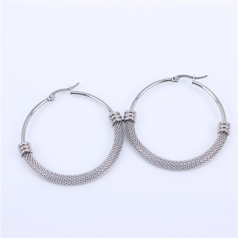 Boucles d'oreilles en forme de grand cerceau de couleur or 28MM-63MM, bijoux en acier inoxydable, Style cercles, tendance, pour femmes: silver color 48mm