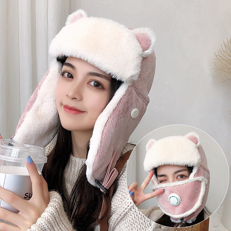K79 Women&#39;s Hat Winter HaTt Ushanka hat For Female Thicken Cold Cap Warm Hat Windbreak Hat Warm Hat Pilot Cap Hat With Earflaps: K79-Pink2