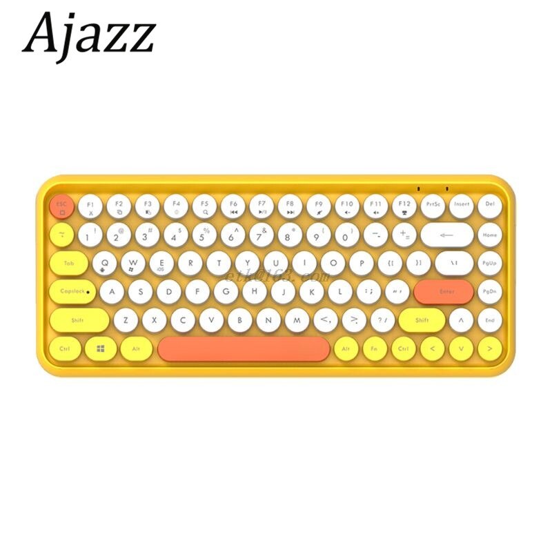 Ajazz 308i clavier sans fil Bluetooth bouchon de clé ronde clavier de jeu avec 84 touches pour les systèmes iPhone/an-droid/Windows: Yellow